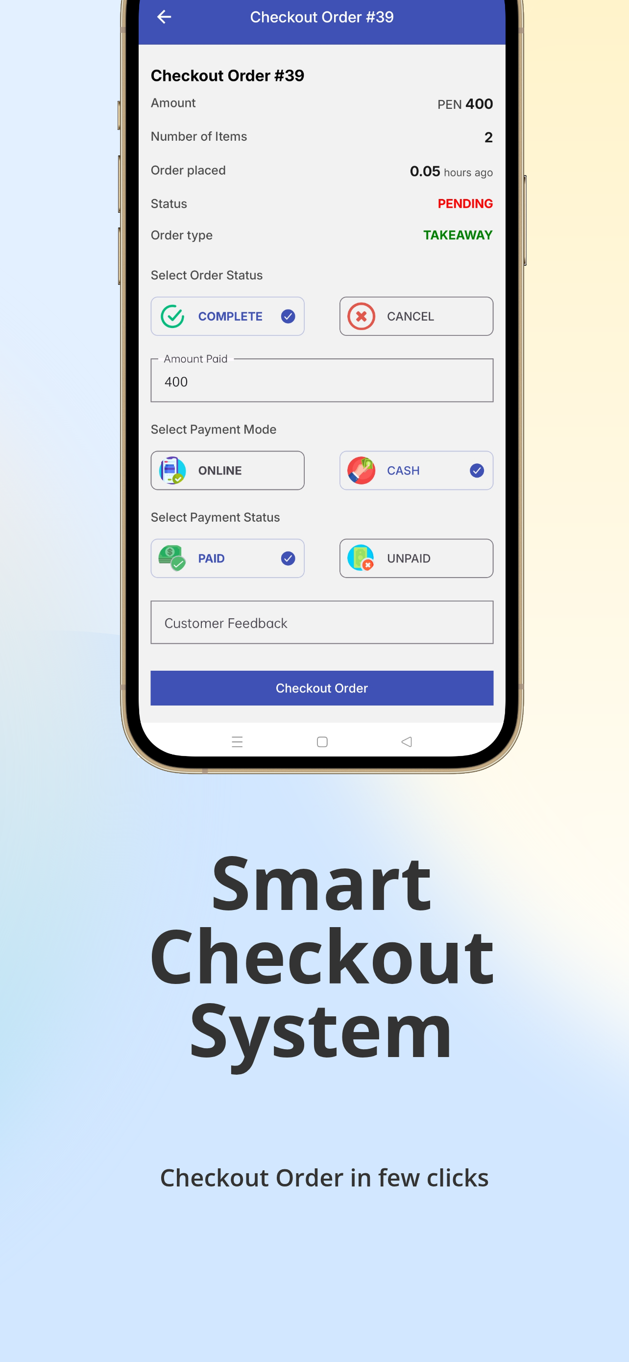 Menu customization screen of Resto Go app